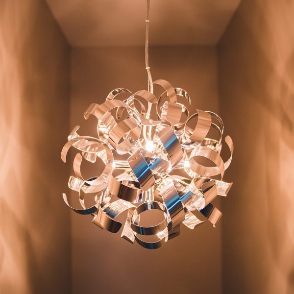 Modern silver pendant light fixture.